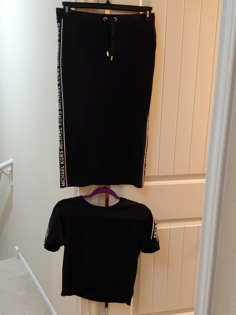Michael Kors 2 Piece Black Pencil Skirt with Logo-Trim Sides And Top